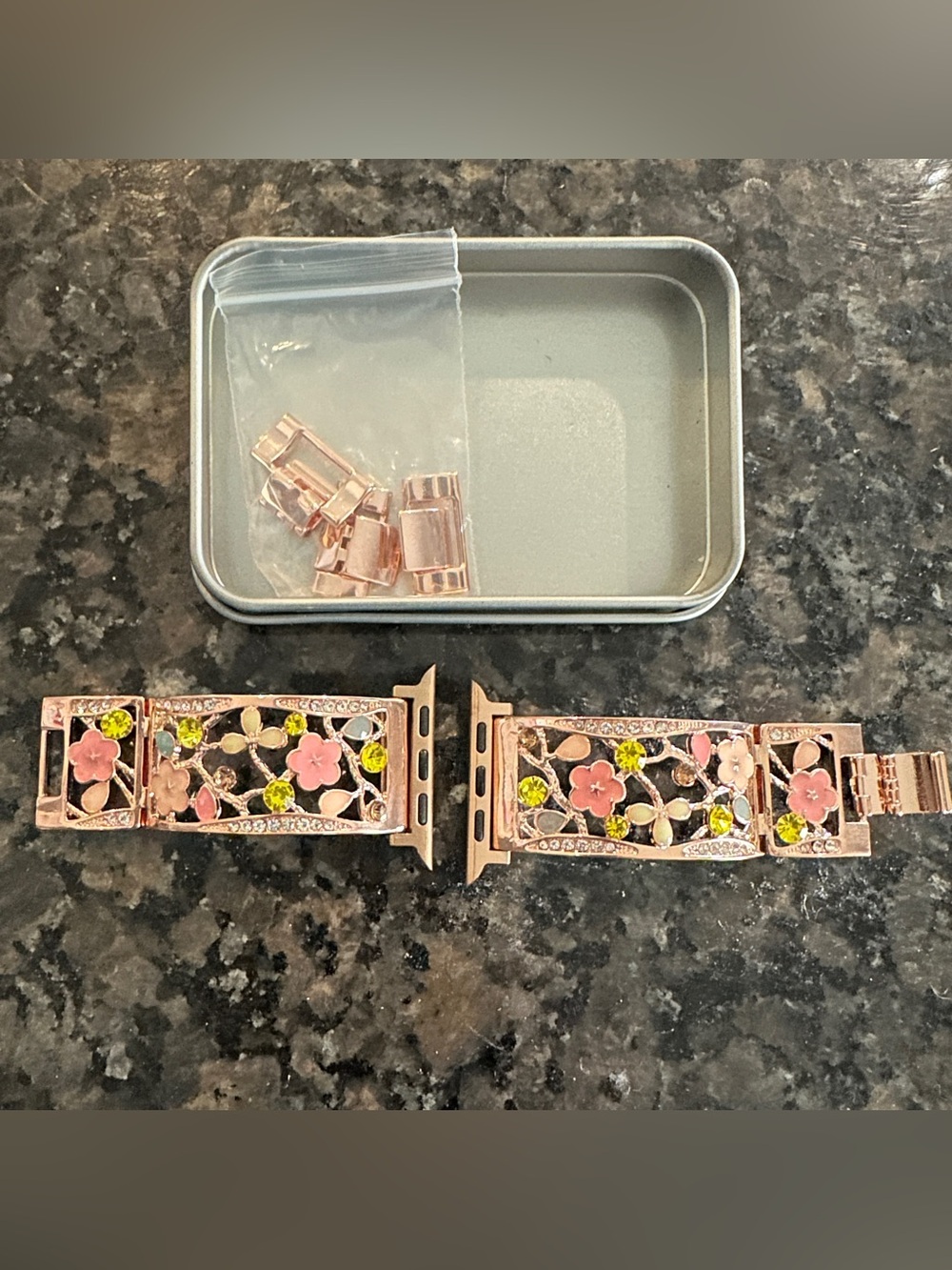 Rose Gold Floral Crystal Apple Watch Band 42/44/45/46/49mm series 11/10/9/8/7 - Picture 5 of 10